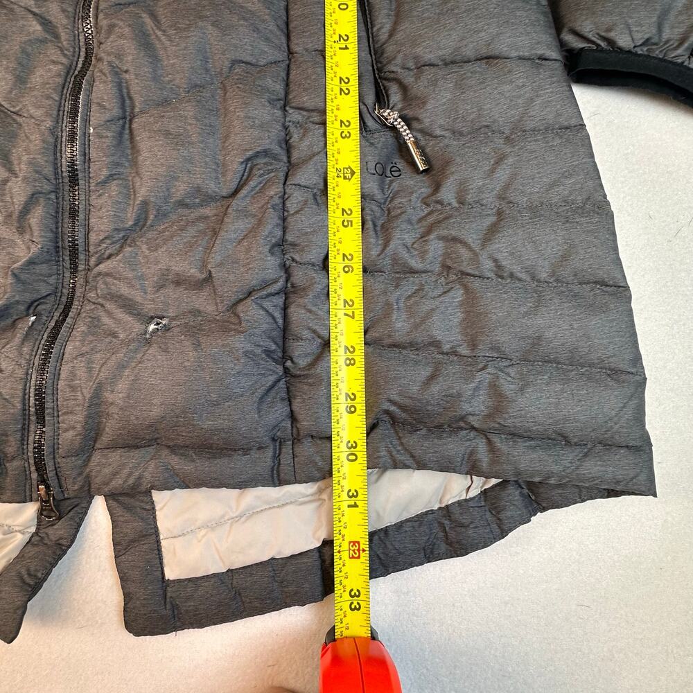 Lole Puffer Jacket Duck Down Women's XL Grey Mid Length Hooded Parka Winter FLAW - Picture 12 of 14